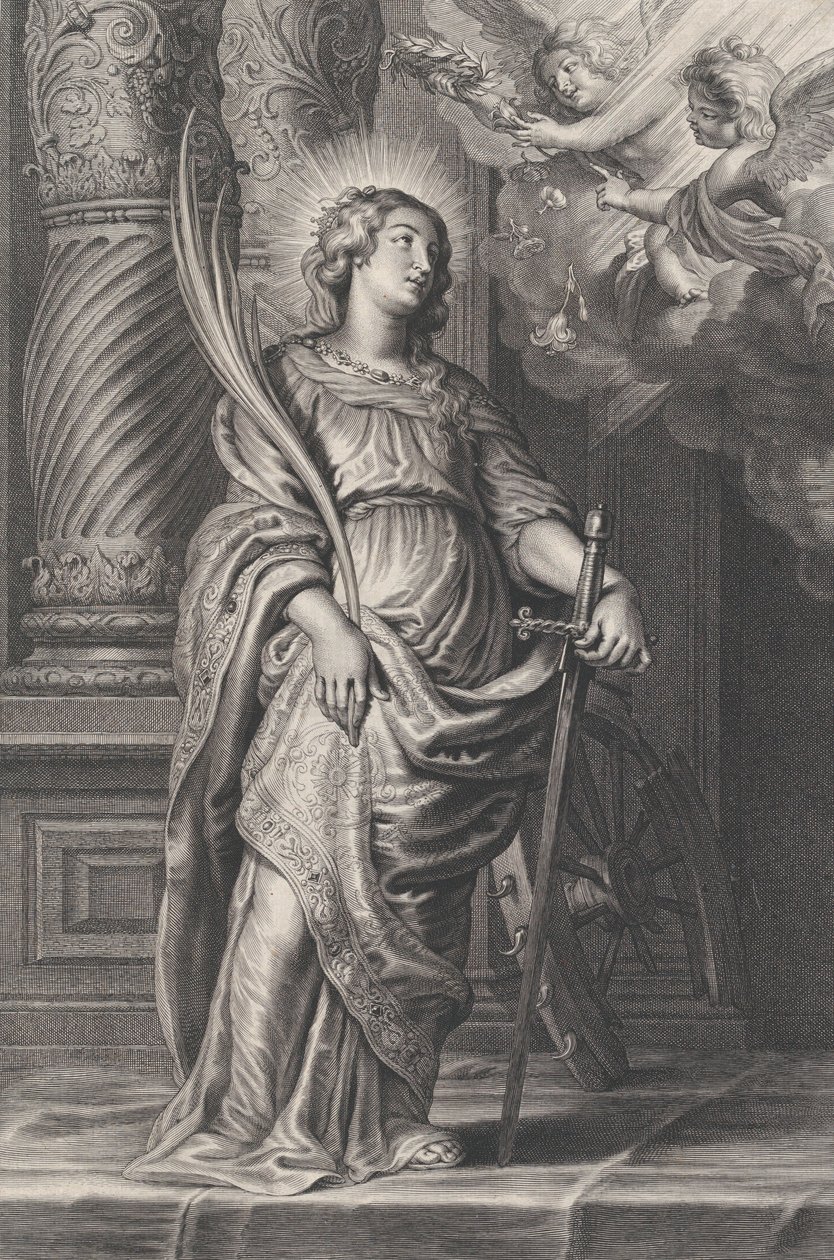 Szent Katalin pálmalevelekkel és karddal, két putti fej fölött babérral..., kb. 1625-59. alkotó: Boetius Adams Bolswert