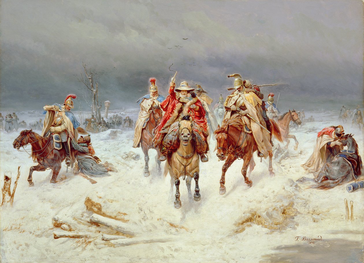 A francia erők átkeltek a Berezina folyón 1812 novemberében, 1891 alkotó: Bogdan Willewalde