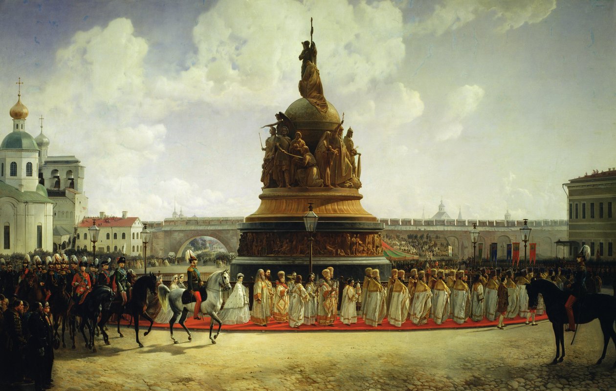 Az orosz millenniumi emlékmű felszentelése Novgorodban 1862-ben, 1864-ben alkotó: Bogdan Willewalde