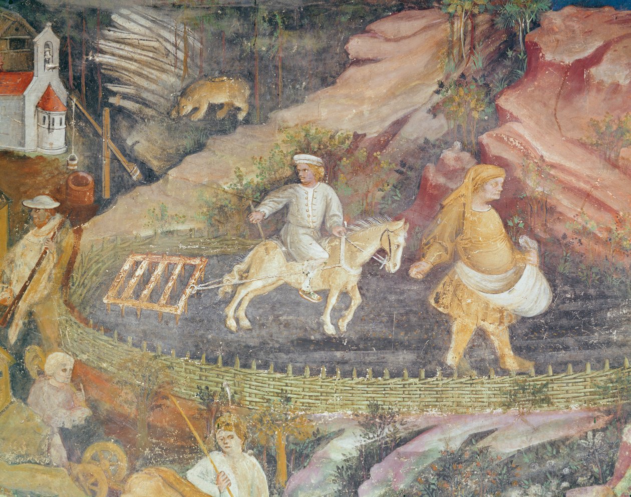 Április hónap, szántás részlete, 1400 körül alkotó: Bohemian School