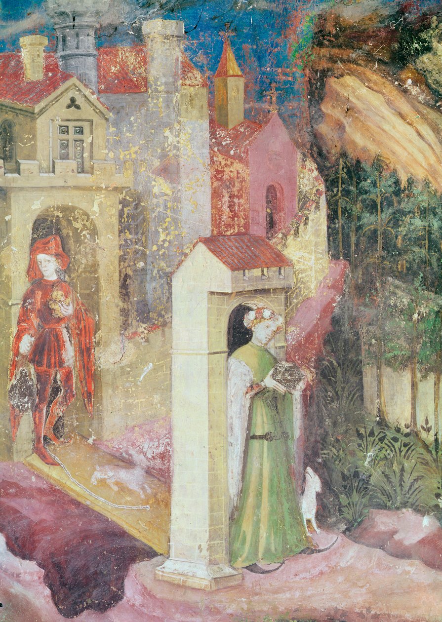Június hónap, részlet egy sétálni induló párról, 1400 körül alkotó: Bohemian School
