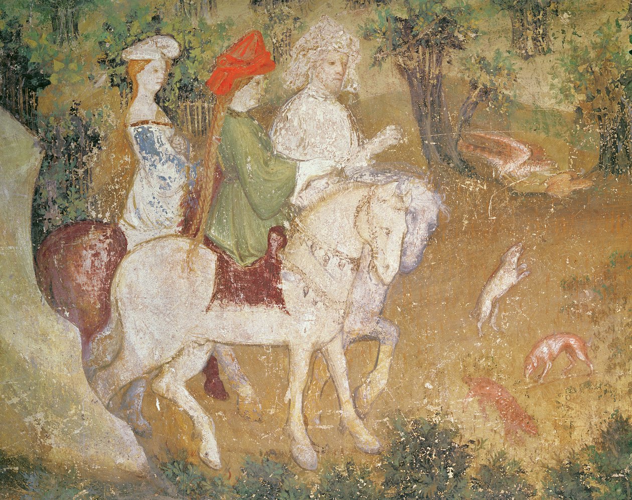 Szeptember hónap, részlet a vadászatra indulásról, 1400 körül alkotó: Bohemian School