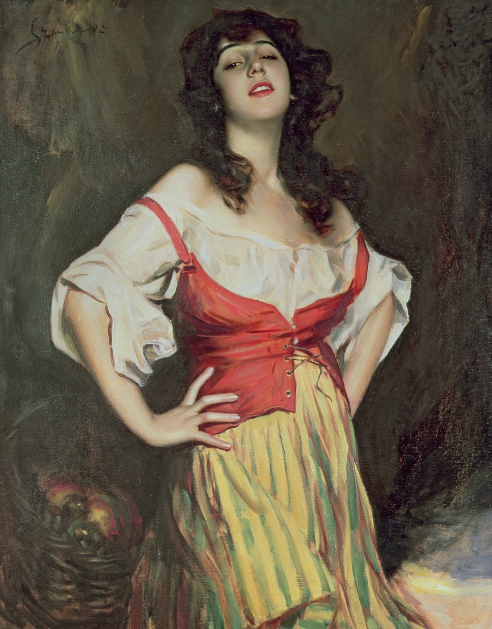 Lány kosárral, 1910 körül (olaj, vászon) alkotó: Boleslaw Szankowski