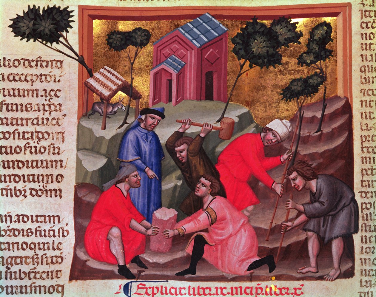 Márványvágók és kőtörők, a „Justianian Institutiones Feodorum et Alia Codex” kéziratból, 1300 körül (vellum) alkotó: Bolognese School
