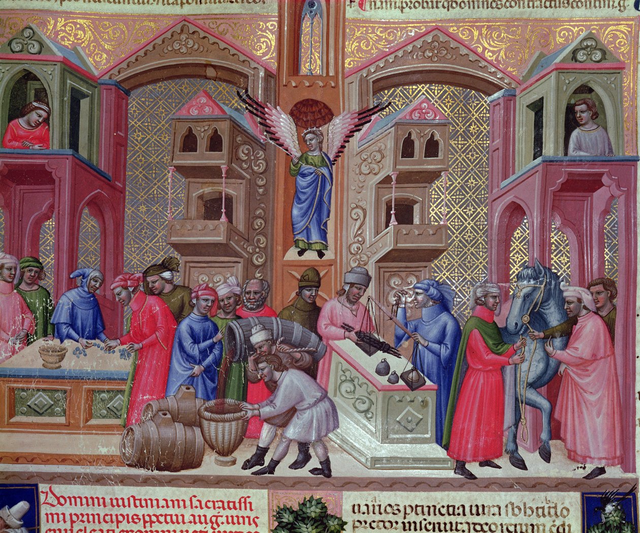 Kereskedők Céhe, a „Justinian Institutiones Feodorum et Alia” kéziratból, 1300 körül (vellum) alkotó: Bolognese School