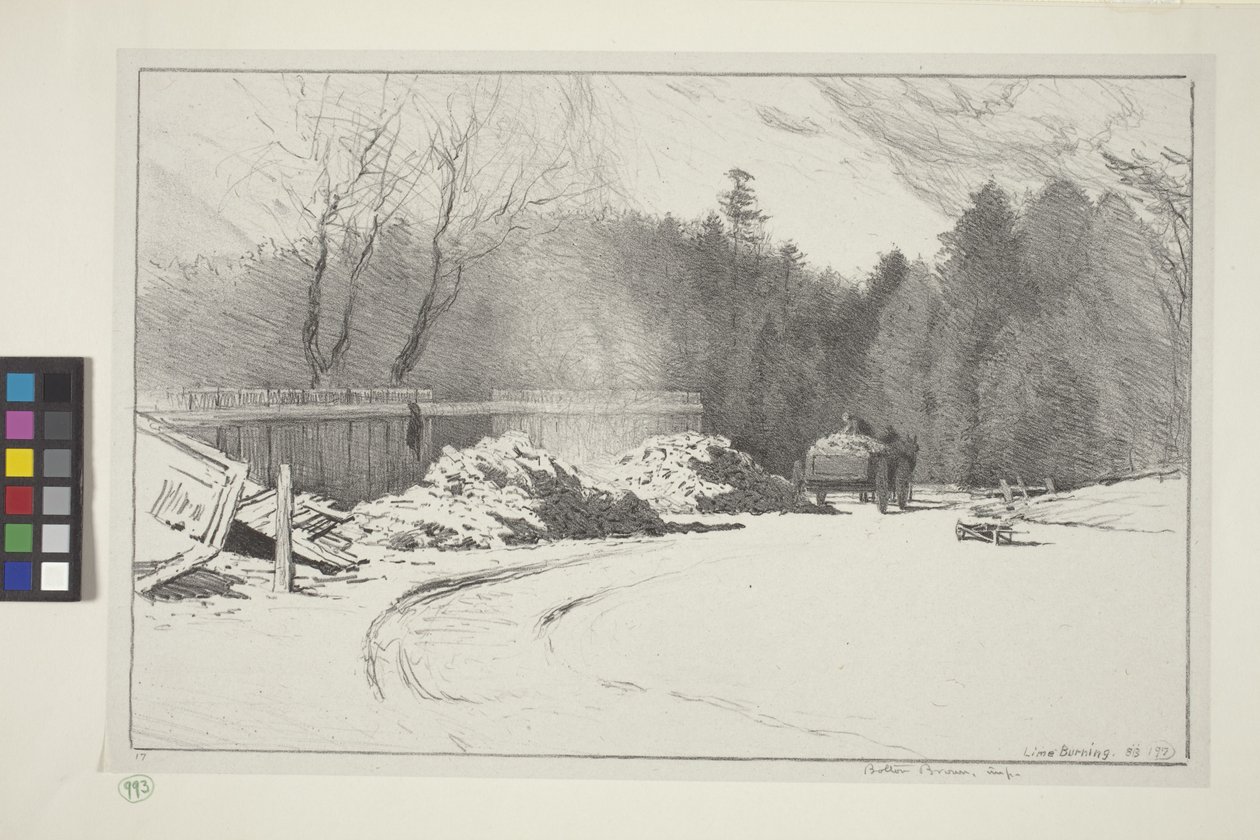 Mészégés (tinta papíron) alkotó: Bolton Coit Brown