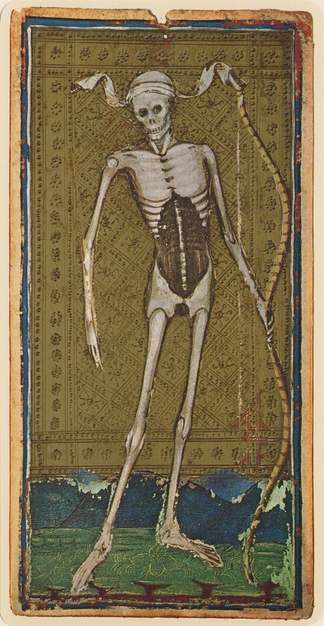 Halál, a "Visconti" pakli egyik tarot kártyájának fascimile változata, 1441-47. alkotó: Bonifacio Bembo