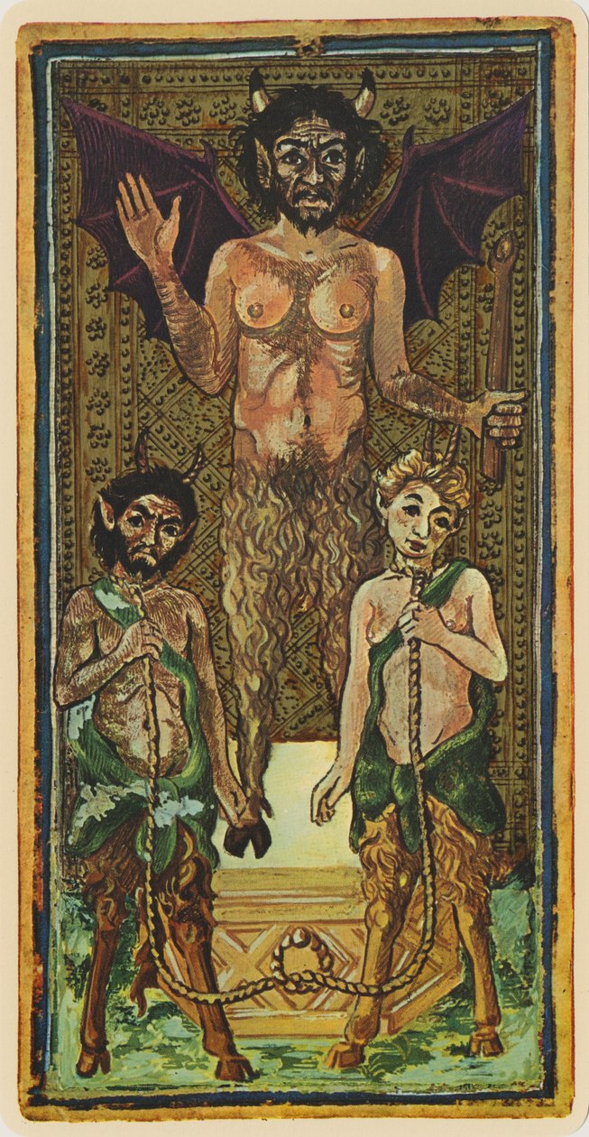 Az ördög, a "Visconti" pakli egyik tarot kártyájának fascimile változata, 1441-47. alkotó: Bonifacio Bembo