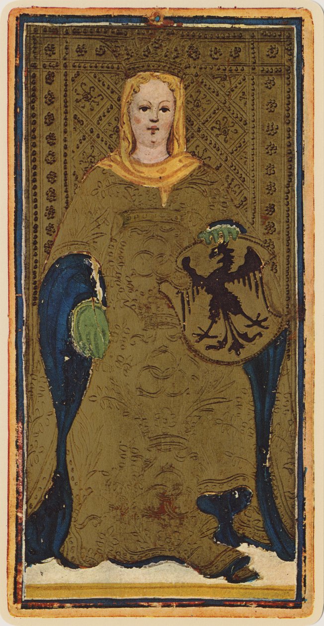 A császárné, egy tarot kártya faksza a „Visconti” pakliból, 1441-47 alkotó: Bonifacio Bembo