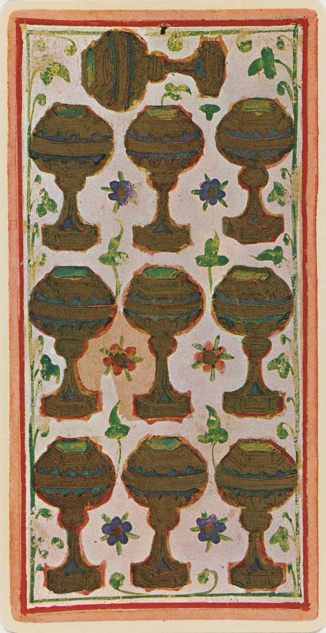 The Ten of Cup, egy tarot kártya fakszimile a „Visconti” pakliból, 1441-47 alkotó: Bonifacio Bembo