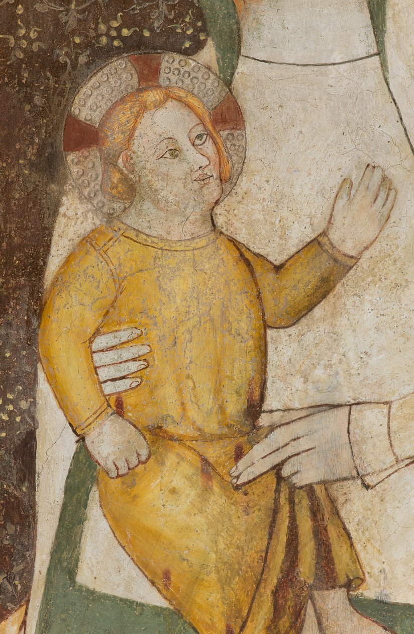 Északi kereszthajó, Szent Mihály arkangyal oltára, az oltárkép mögött Bonifacio Bembo freskói, Szűz és gyermek, Részlet alkotó: Bonifacio Bembo