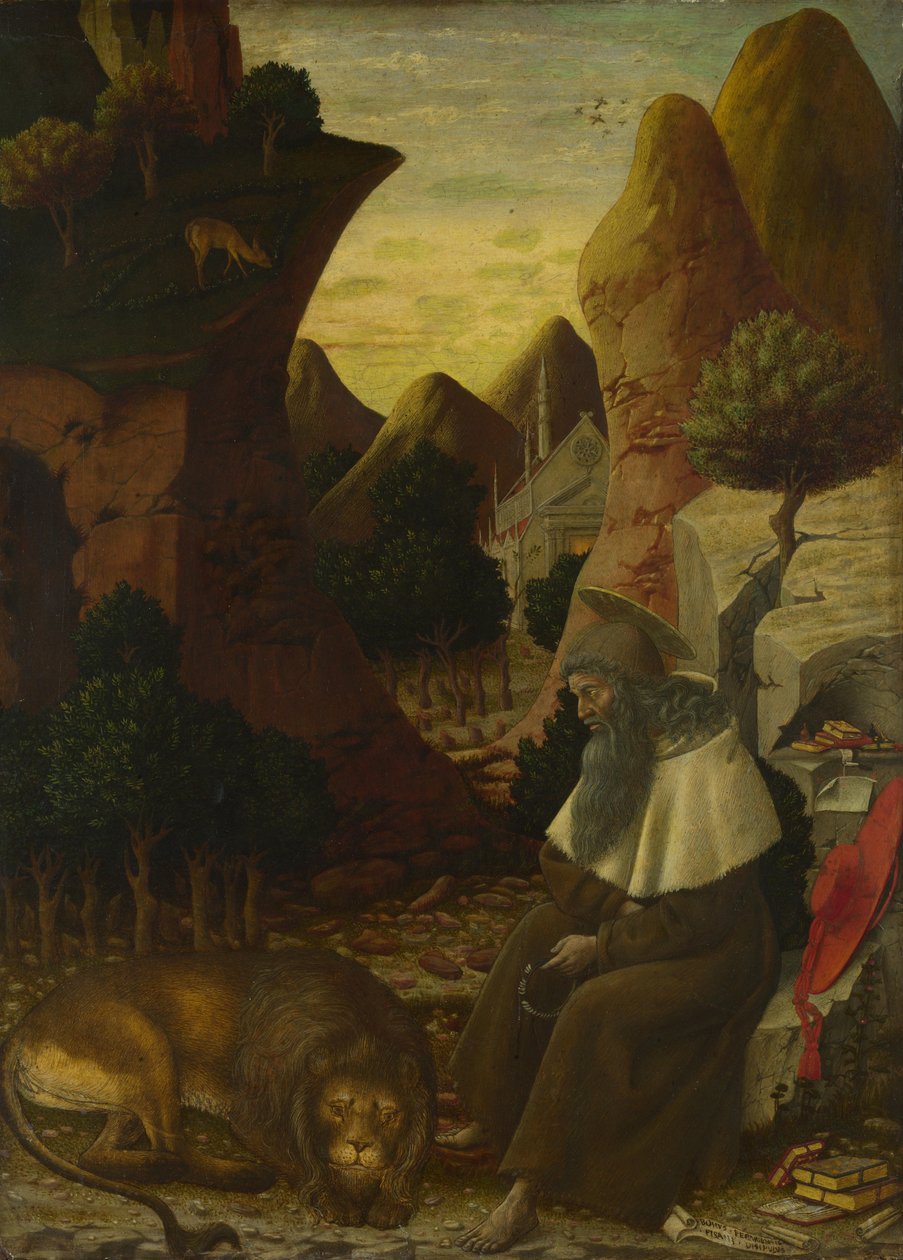 Szent Jeromos egy tájban, c. 1440 alkotó: Bono da Ferrara