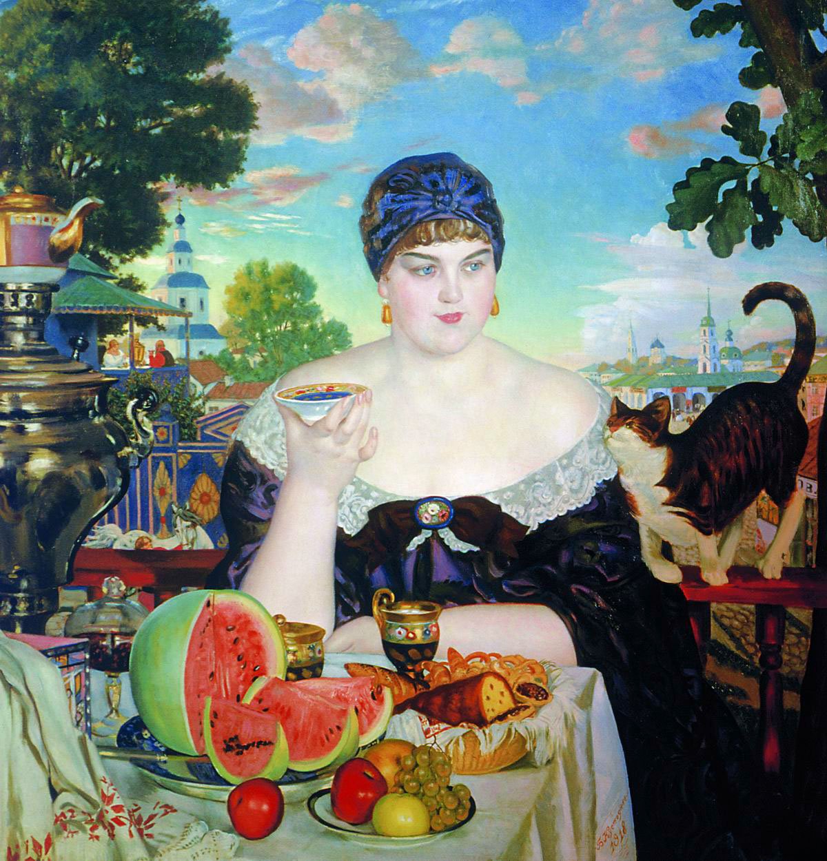 Egy kereskedő felesége teatime alkotó: Boris Mikhailovich Kustodiev