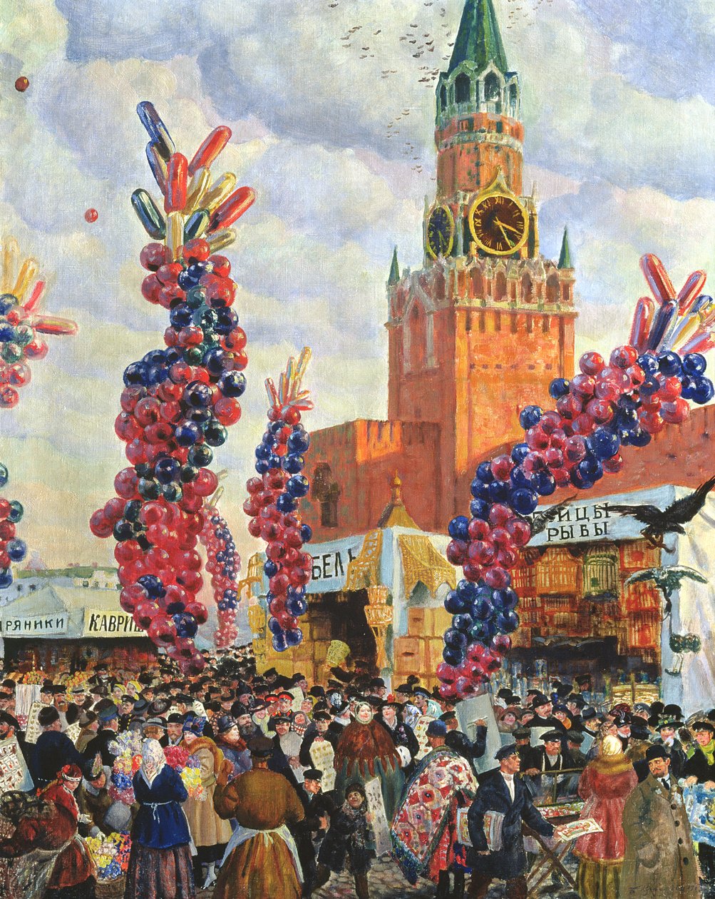 Húsvéti piac a moszkvai Kremlben, 1917 alkotó: Boris Mikhailovich Kustodiev