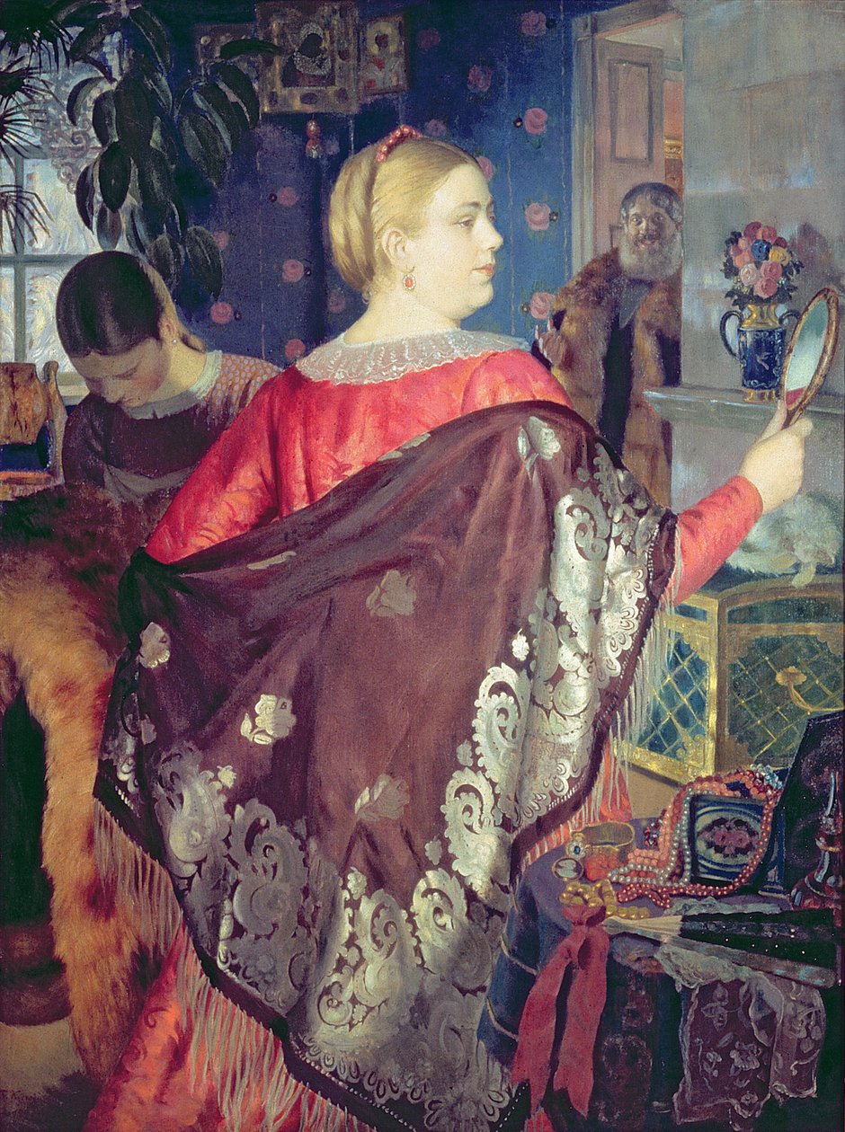 Kereskedő asszony tükörrel alkotó: Boris Mikhailovich Kustodiev