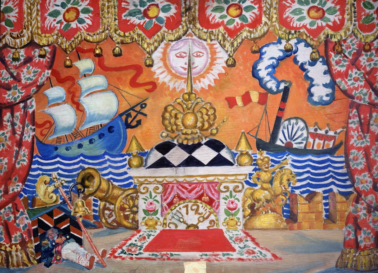 A bolha díszlete, Jevgenyij Zamjatyin, 1925 (tempera fán) alkotó: Boris Mikhailovich Kustodiev