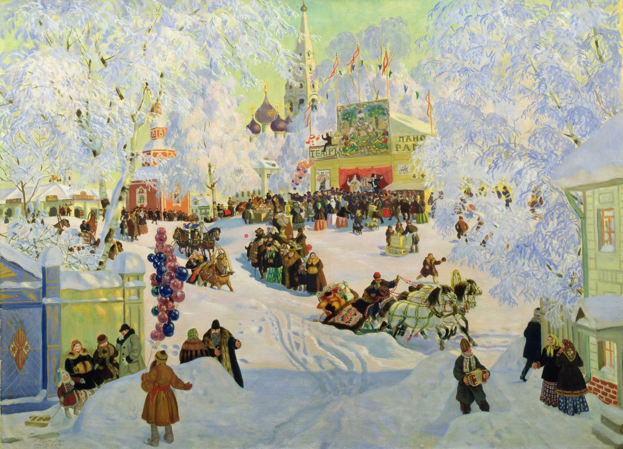 Húshagyó-dagály, 1919 alkotó: Boris Mikhailovich Kustodiev