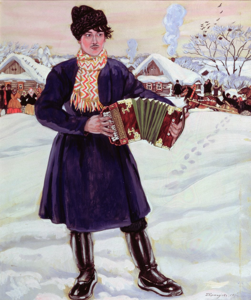 Húshagyó-dagály, 1916 (wc és gouache papíron) alkotó: Boris Mikhailovich Kustodiev