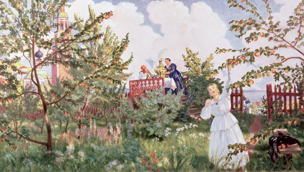 A gyümölcsöskert, 1918 alkotó: Boris Mikhailovich Kustodiev
