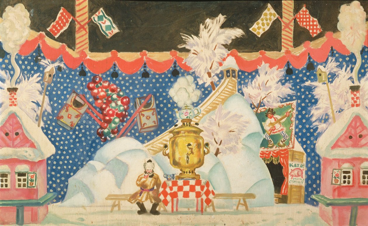Nézet Tulában, vázlat E. Zamyatin „A bolha” című drámájához, 1925-26 alkotó: Boris Mikhailovich Kustodiev