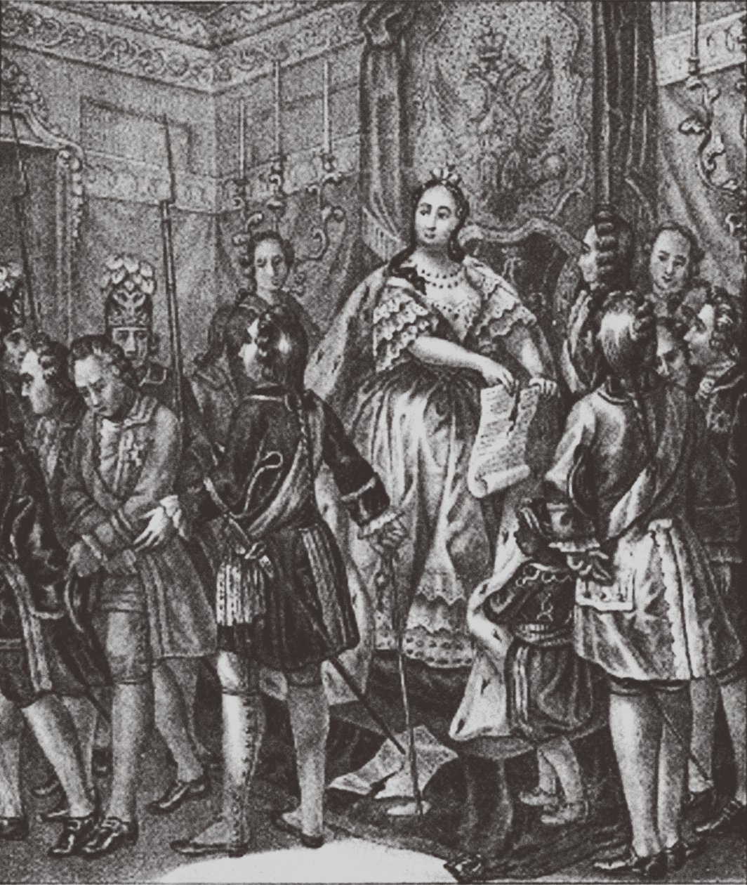 Anna Ioannovna a feltételekhez szakad, 1730 alkotó: Boris Artemyevich Chorikov