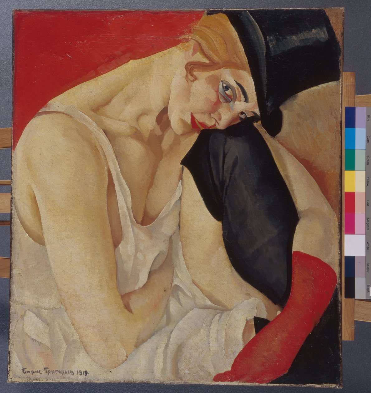 Nő cilinderben – Borisz Dmitrijevics Grigorjev (1886-1939) festménye, olaj, vászon (71x62,5 cm) alkotó: Boris Dmitrievich Grigoriev