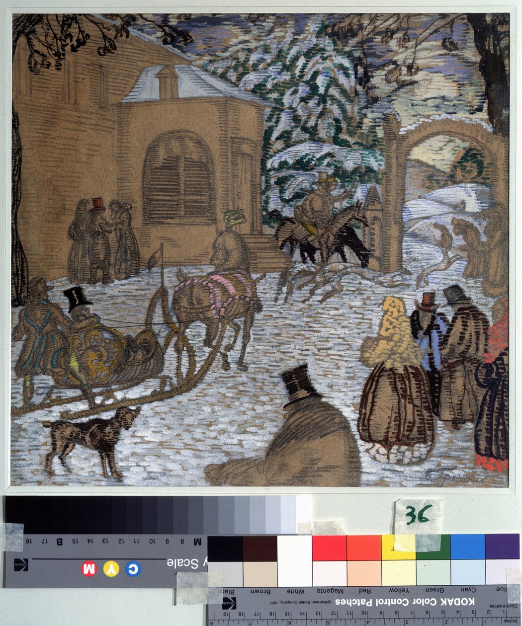 Illusztráció Alekszandr Puskin Dubrovszkij-regényéhez (1799-1837) (A. Puskin Dubrovszkij-regényének illusztrációja). Borisz Dmitrijevics Grigorjev (1886-1939) munkája, akvarell, gouache, tus és ceruza papíron alkotó: Boris Dmitrievich Grigoriev