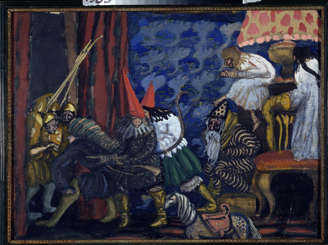 Egy hajókiállítás. Borisz Dmitrijevics Grigorjev (1886-1939) munkája, tempera kartonra alkotó: Boris Dmitrievich Grigoriev