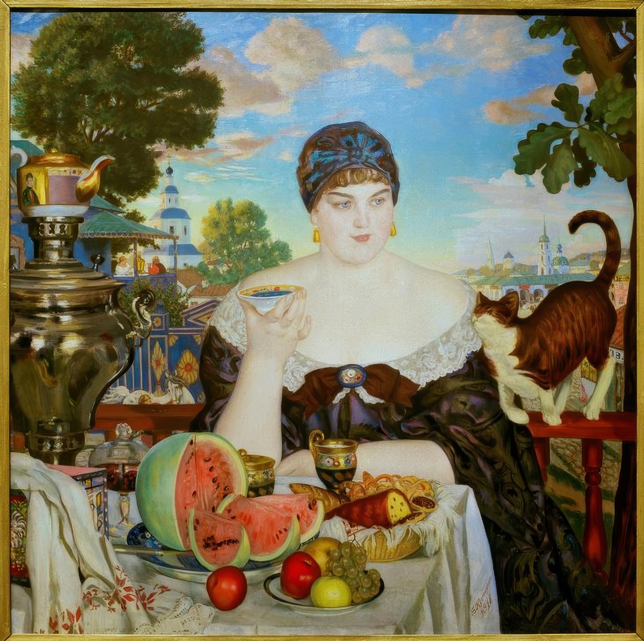 Üzletasszony teázás alkotó: Boris Mikhailovich Kustodiev