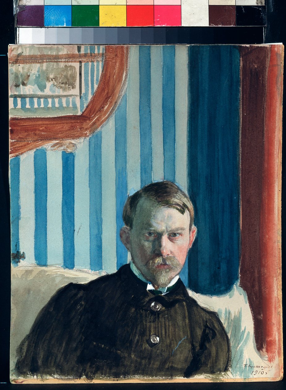 Autoportré (önarckép) – Borisz Mihajlovics Kustodiev (1878-1927) munkája, akvarell, gouache és tus papíron alkotó: Boris Mikhailovich Kustodiev