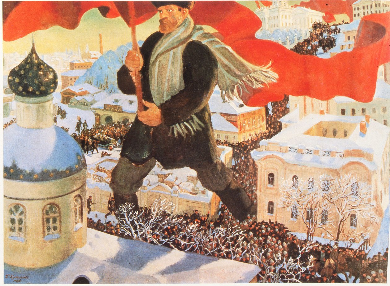 Bolsevista, Borisz Kusztodjev festménye után, Oroszország (litográfia) alkotó: Boris Mikhailovich Kustodiev