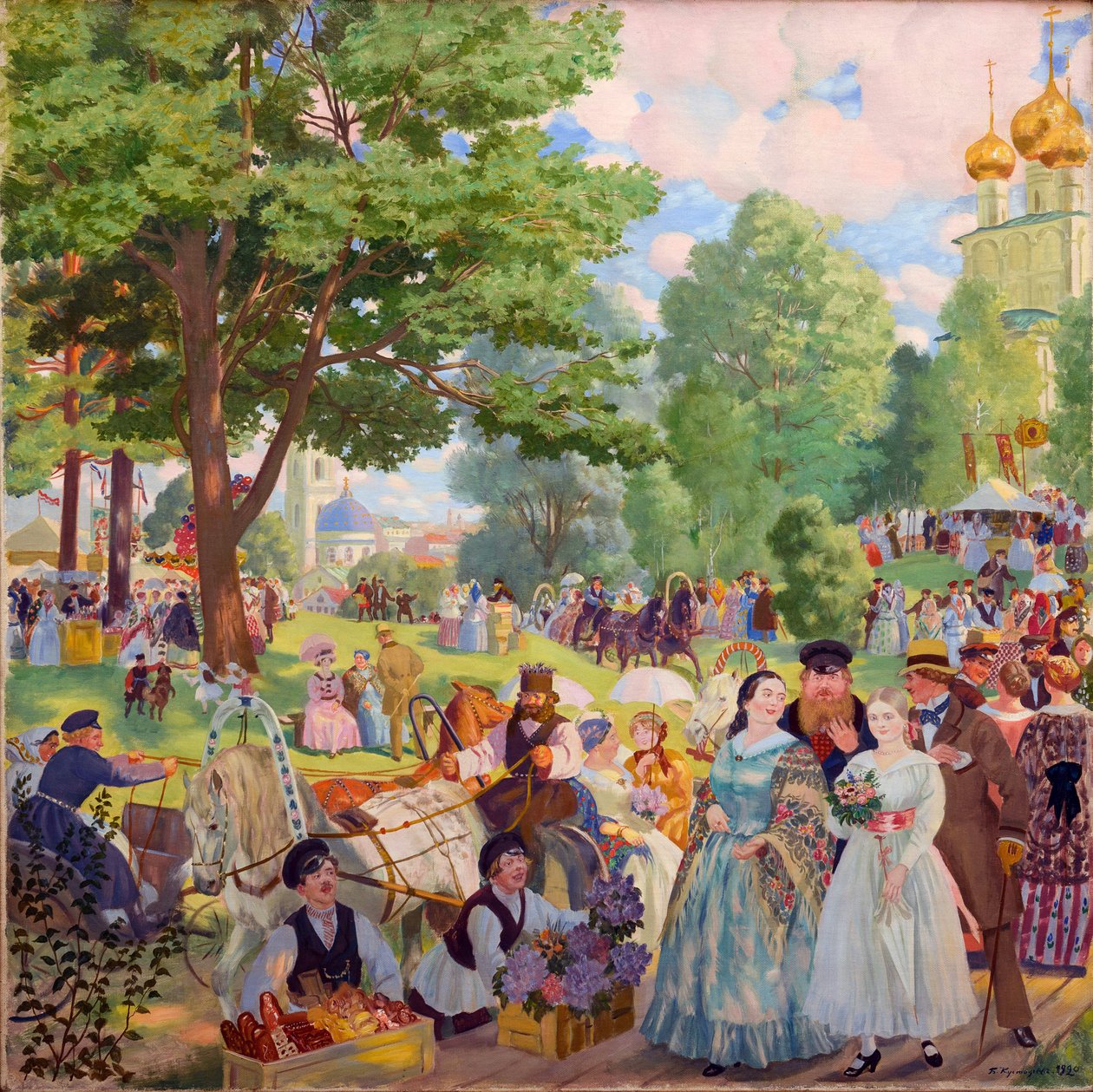 Kustodiev, Borisz Michailovics (1878-1927) a Szentháromság ünnepe. Olajfestmény alkotó: Boris Mikhailovich Kustodiev