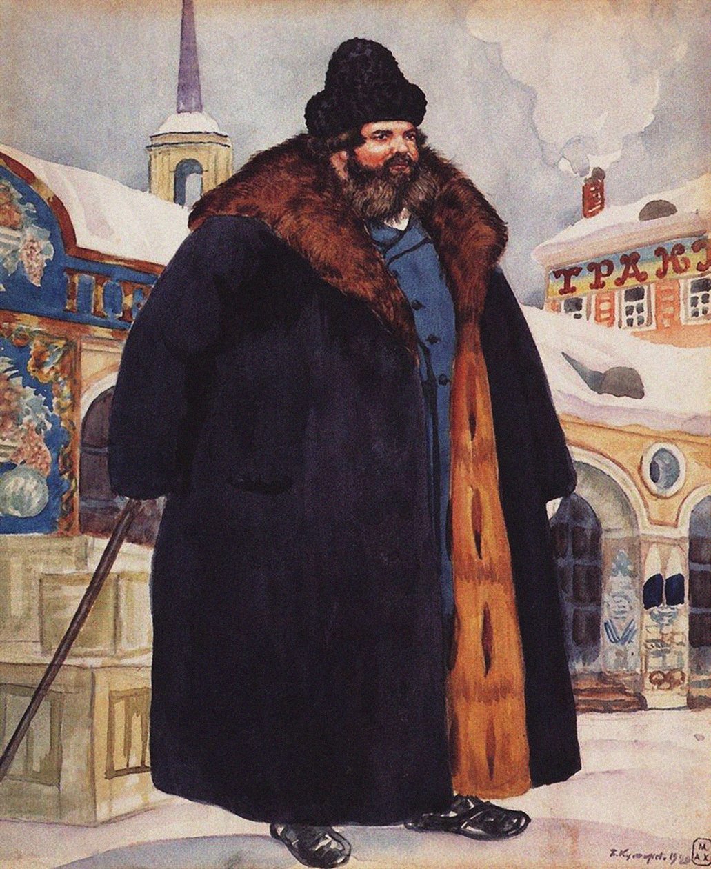 Prémes kereskedő, 1920 alkotó: Boris Mikhailovich Kustodiev