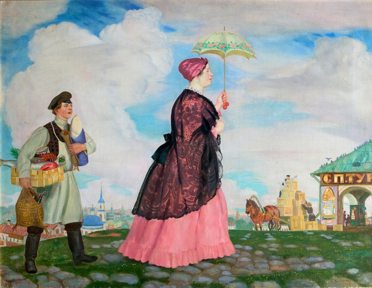 Vásárló nő, 1920 alkotó: Boris Mikhailovich Kustodiev