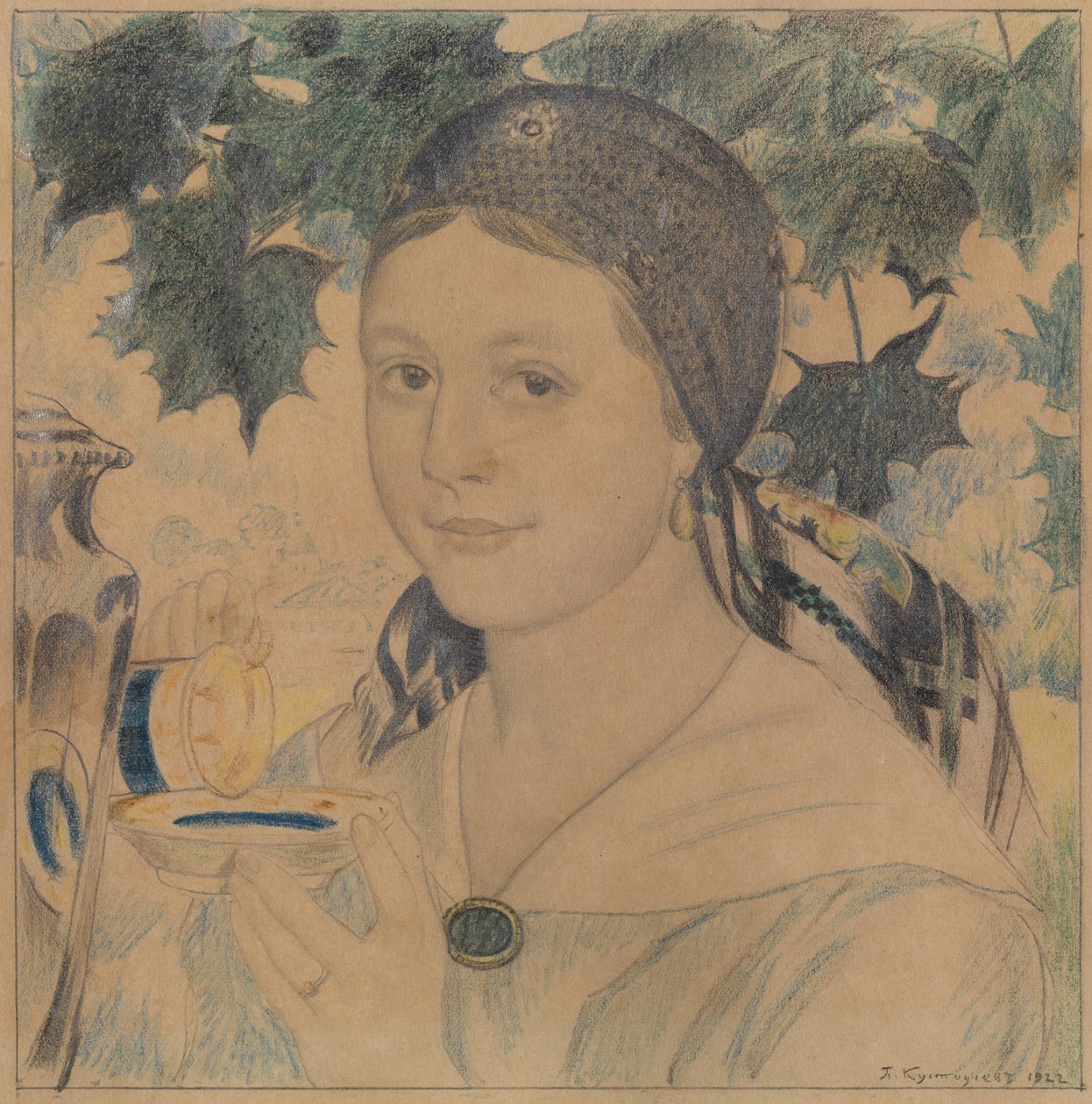 Mária Sosztakovics portréja, 1922 alkotó: Boris Mikhailovich Kustodiev