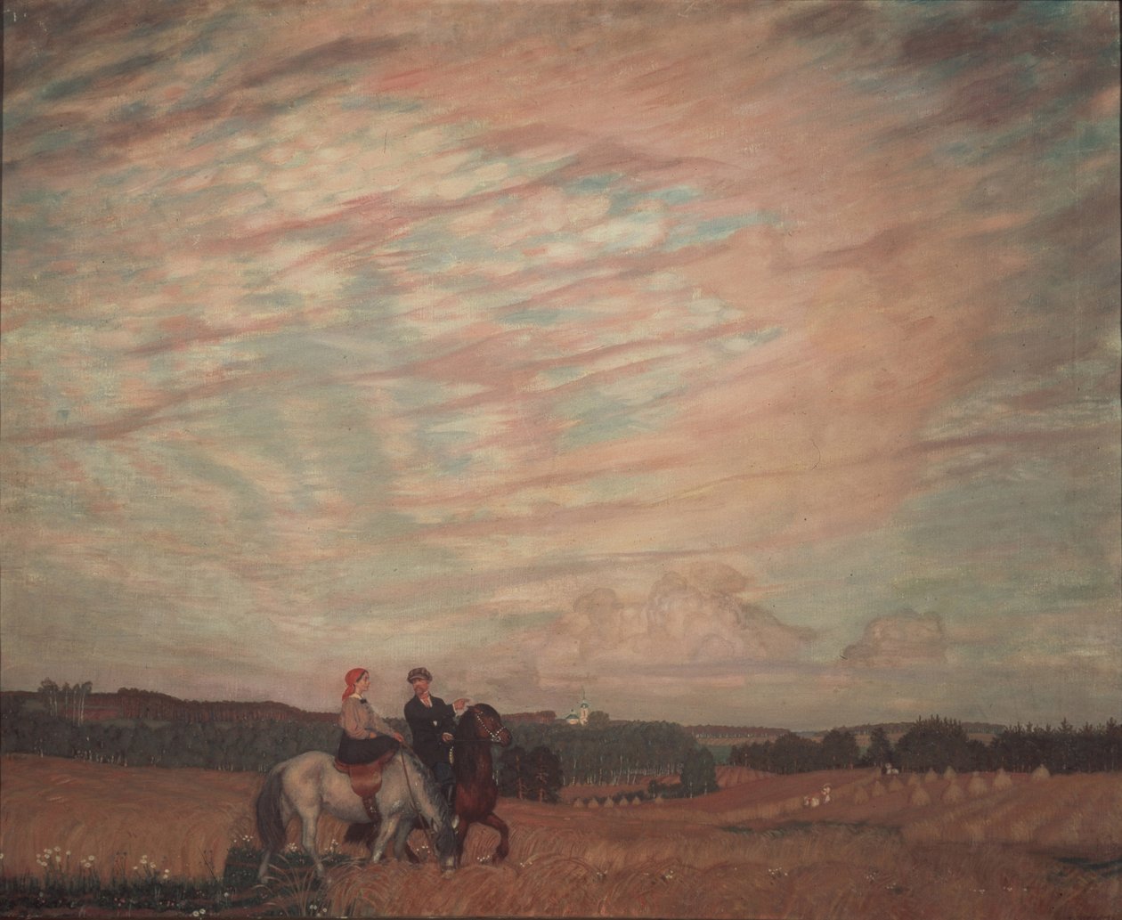 Önarckép a feleséggel lóháton, 1915 alkotó: Boris Mikhailovich Kustodiev