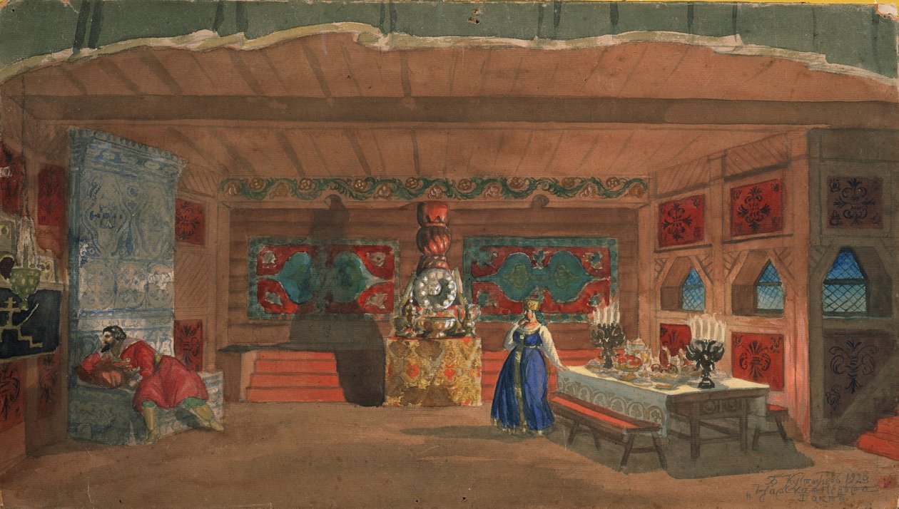 Színpadterve N. Rimszkij-Korszakov A cárok menyasszonya című operájához, 1920 alkotó: Boris Mikhailovich Kustodiev
