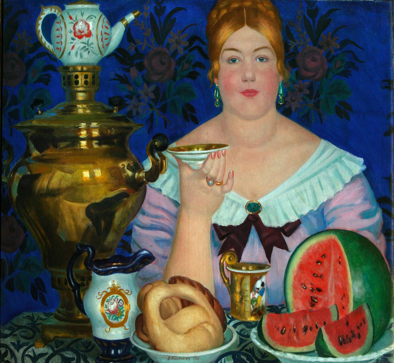A kereskedő felesége teát iszik, 1923 alkotó: Boris Mikhailovich Kustodiev