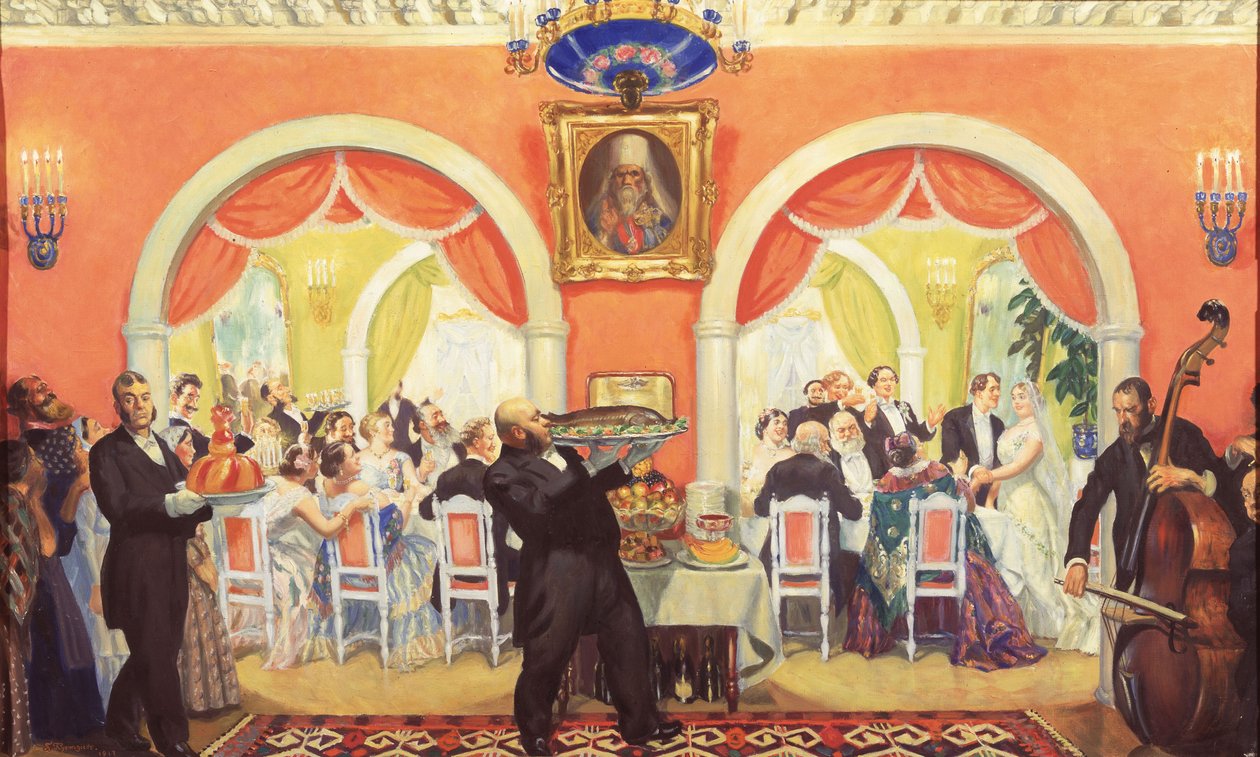 A lakodalom, 1917 alkotó: Boris Mikhailovich Kustodiev