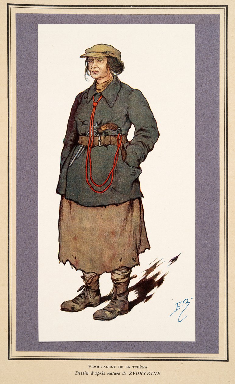 Női titkosügynök a Histoire des Soviets-ból, pub. 1922 (színes litó) alkotó: Boris Vasilievich Zvorykin