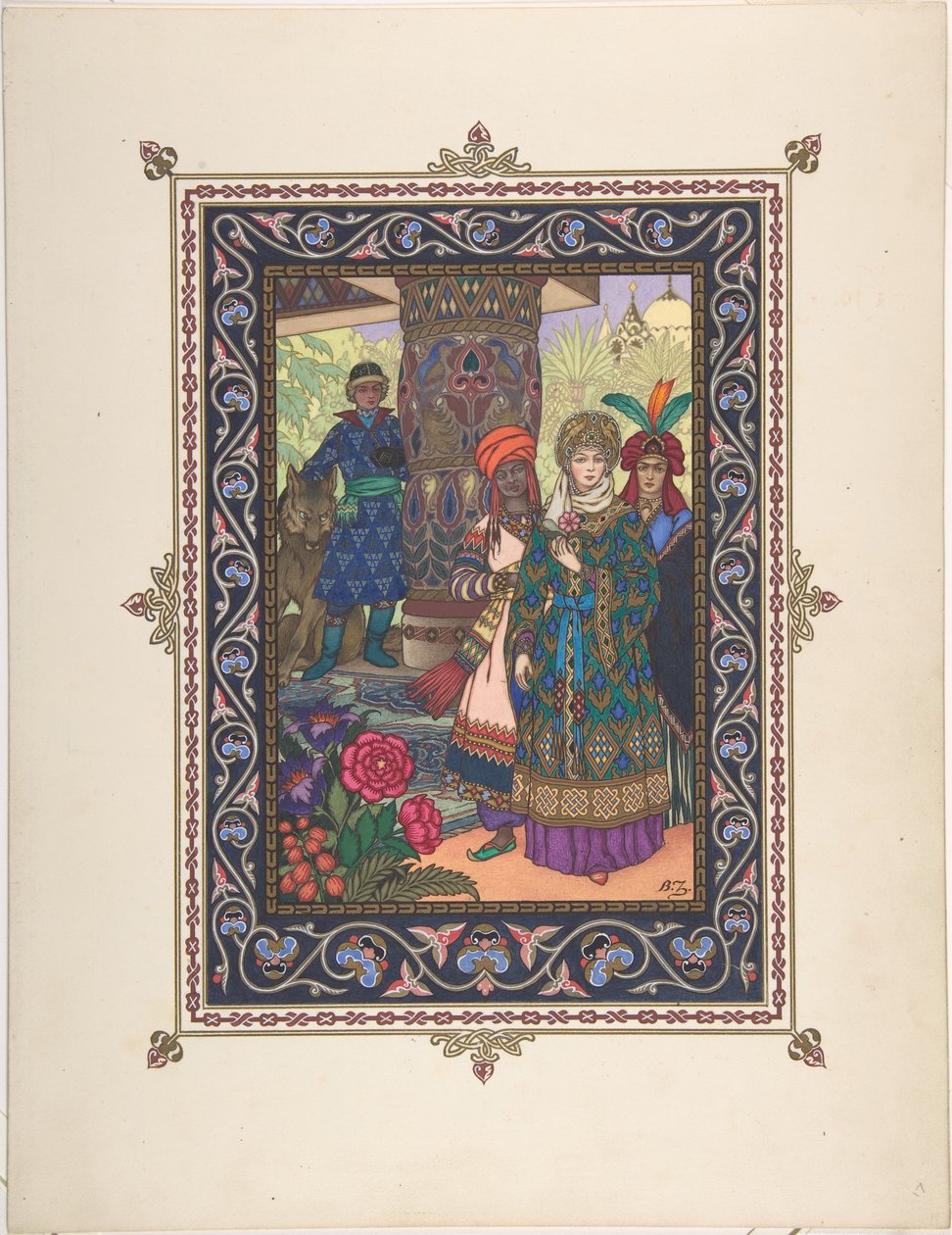 Illusztráció Iván Tsarevics, a tűzmadár és a szürke farkas meséjéhez, c. 1925 alkotó: Boris Vasilievich Zvorykin