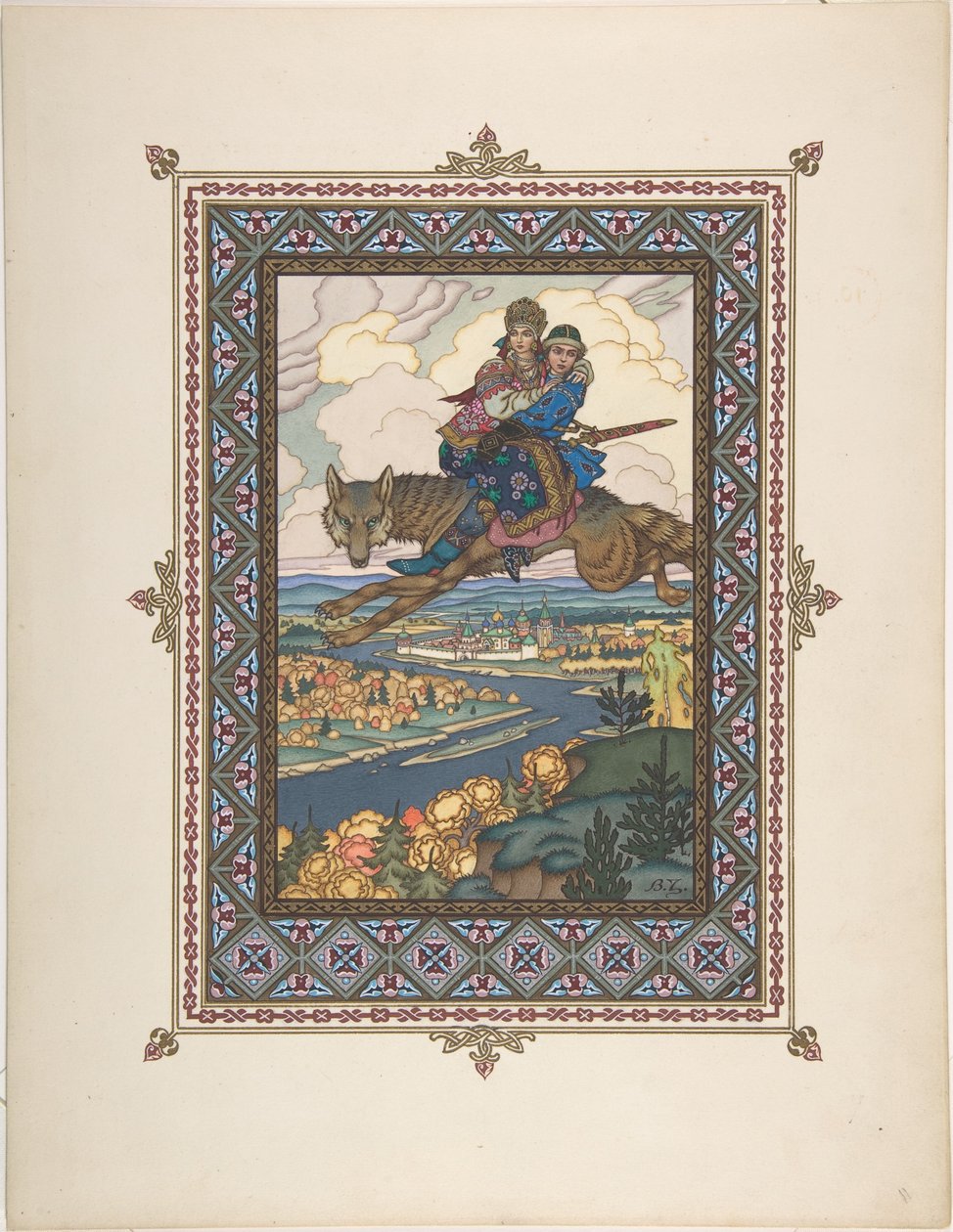 Illusztráció Iván Tsarevics, a tűzmadár és a szürke farkas meséjéhez, c. 1925 alkotó: Boris Vasilievich Zvorykin