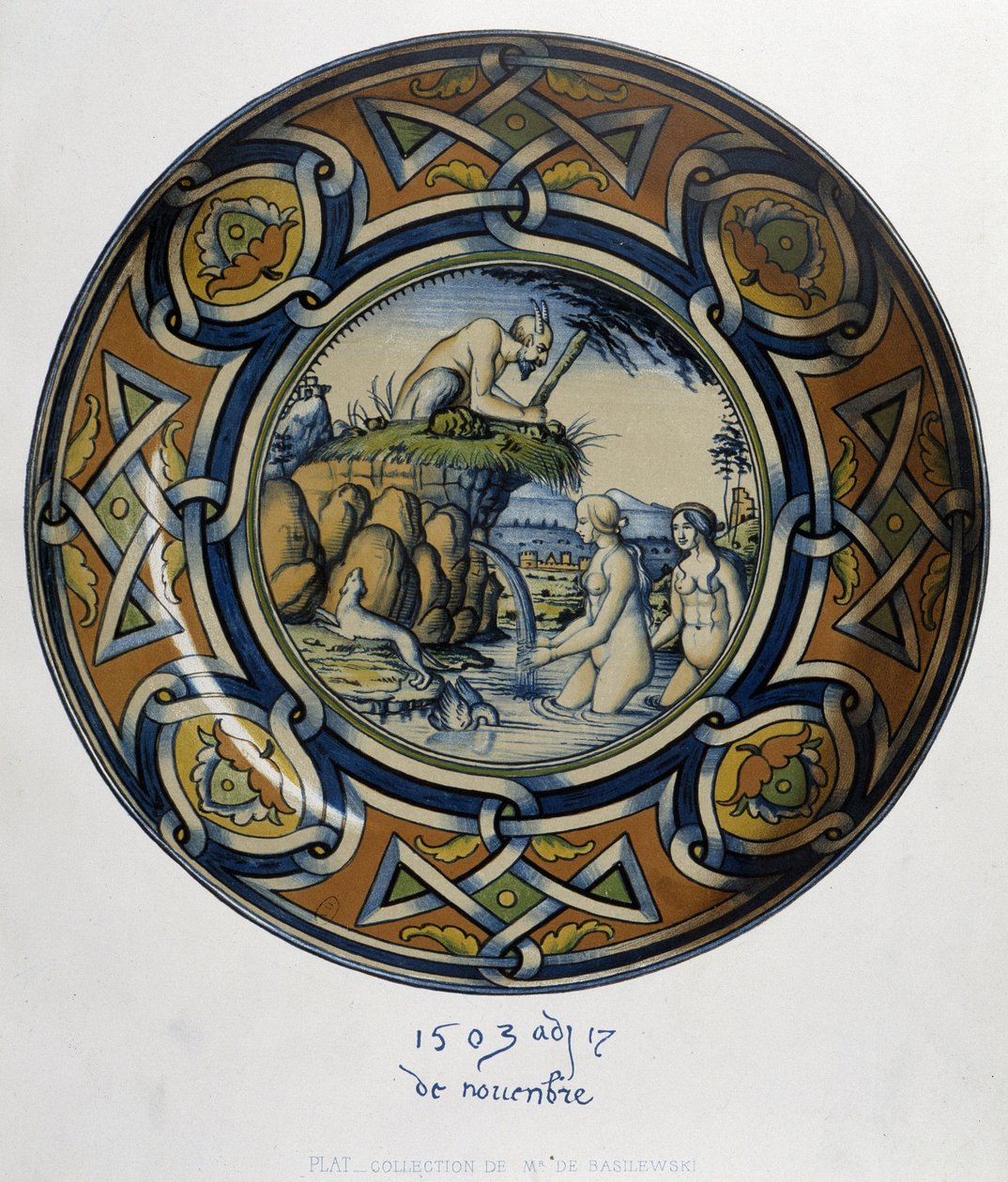 Actéon meglepő Artemis (diane) au bain - a „XV., XVI. és XVIII. századi olasz fajanszok gyűjteményében”, C. Delange és C. Borneman tervezte, szerk. Delange, Párizs alkotó: Bornemann Bornemann