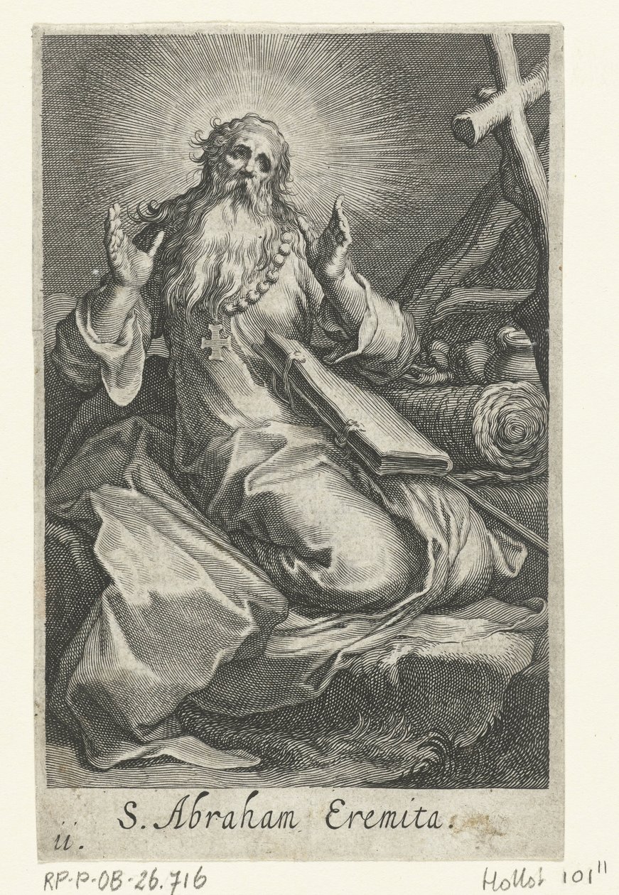 Edesszai Szent Ábrahám remeteként S. Abraham Eremita (cím a tárgyon) Remeték (sorozat címe) Sacra eremvs ascetarvm (sorozat címe) alkotó: Boëtius Adamsz. Bolswert
