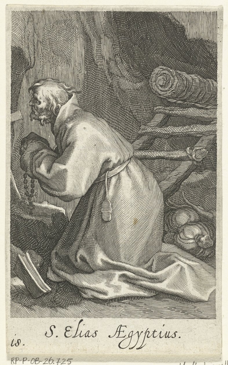 Cézárei Szent Illés remeteként S. Elias Aegyptius (cím a tárgyon) Remeték (sorozat címe) Sacra eremvs ascetarvm (sorozat címe) alkotó: Boëtius Adamsz. Bolswert