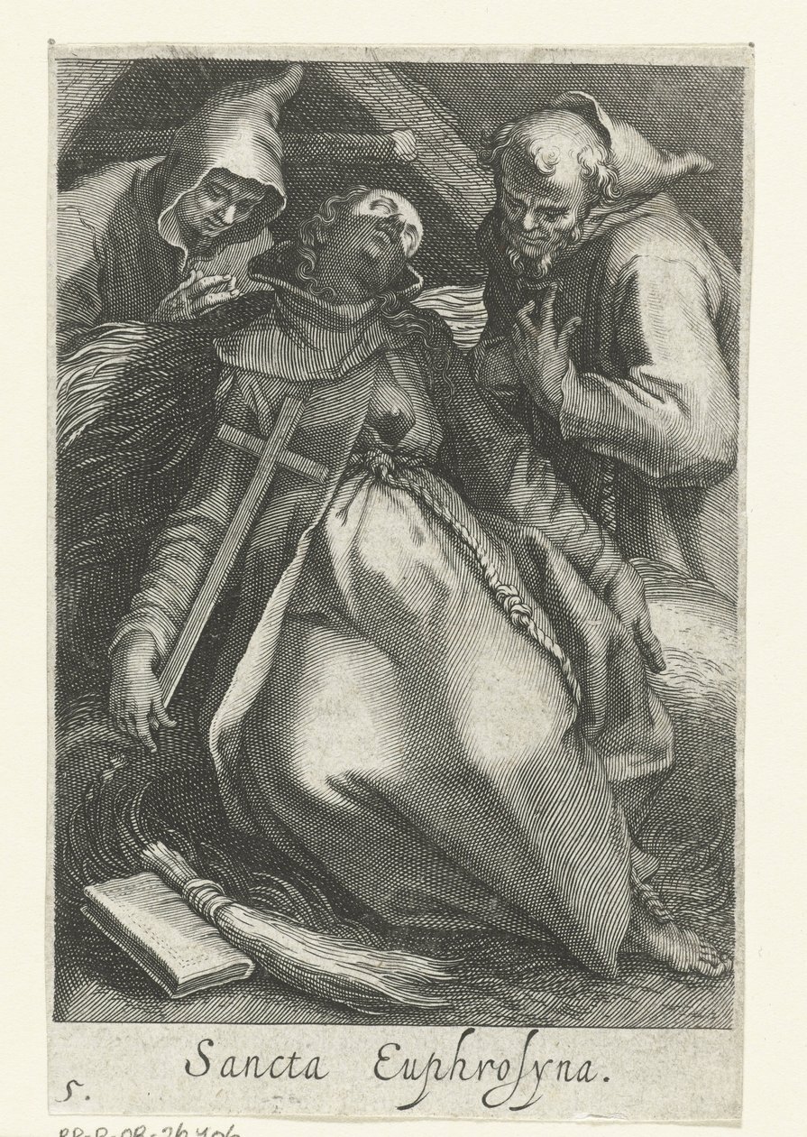 Alexandriai Szent Euphrosina, mint remete Sancta Euphrosyna (cím a tárgyon) Remeték (sorozat címe) Sacra Eremus Ascetriarum (sorozat címe) alkotó: Boëtius Adamsz. Bolswert