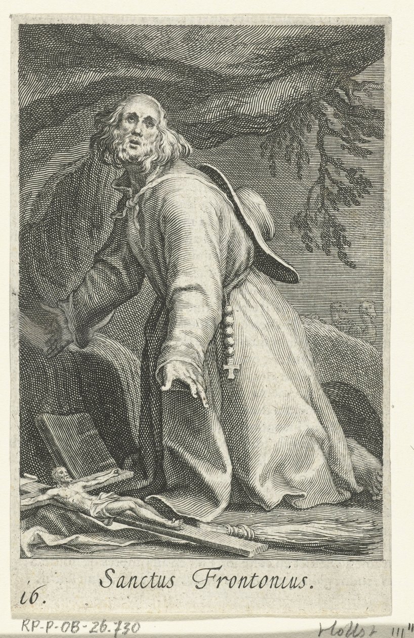 Egyiptomi Szent Frontonius remeteként Sanctus Frontonius (cím a tárgyon) Remeték (sorozat címe) Sacra eremvs ascetarvm (sorozat címe) alkotó: Boëtius Adamsz. Bolswert