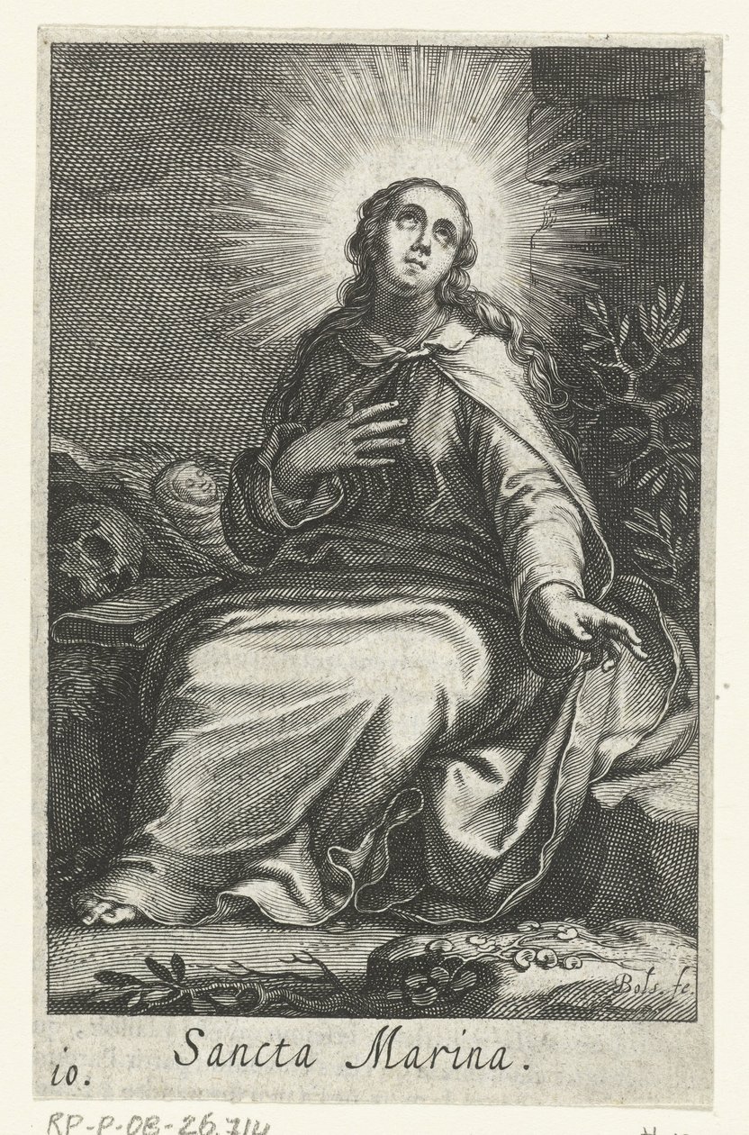 Alexandriai Szent Marina remetenőként Sancta Marina (cím az objektumon) Remetenők (sorozat címe) Sacra Eremus Ascetriarum (sorozat címe) alkotó: Boëtius Adamsz. Bolswert