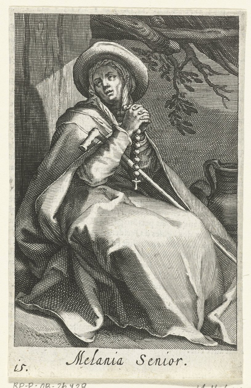 Idősebb Szent Melánia, mint remete Melania Senior (cím a tárgyon) Remeték (sorozat címe) Sacra Eremus Ascetriarum (sorozat címe) alkotó: Boëtius Adamsz. Bolswert