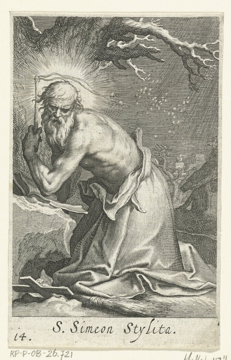Idősebb Szent Simeon Stylites remete S. Simeon Stylita (cím a tárgyon) Remeték (sorozat címe) Sacra eremvs ascetarvm (sorozat címe) alkotó: Boëtius Adamsz. Bolswert